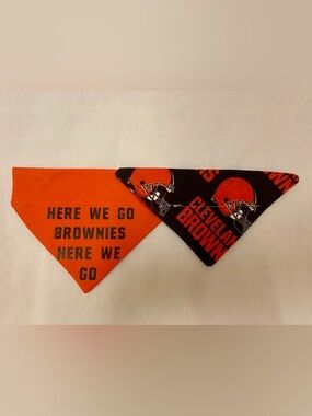 Set of 2 Cleveland Brown’s dog bandannas. Xsmall. Slide through your collars